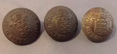£4.99 • Buy 3 X Vintage Brass Buttons - Royal Army Ordnance Corps - Large 2.5cm - Uniform