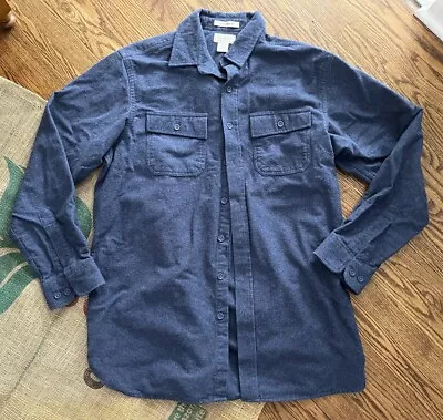 LL Bean Chamois Shirt Mens Large Tall LT Blue Button Heavy Flannel Relaxed Top • $28.80