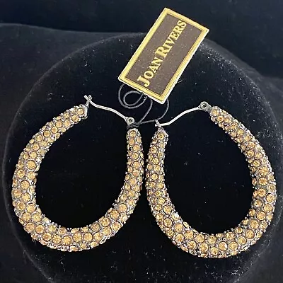 Vintage QVC JOAN RIVERS Pave Hoop Earrings Featuring Yellow Swarovski Crystals • $10.99