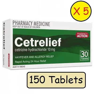 Cetrizine  10mg ZYRTEC Altertnative Hayfever 5 Pks X 30 (150 Tablets ) QLD Stock • $39.99