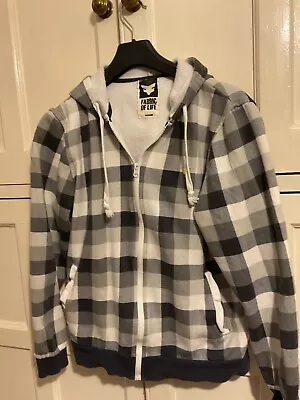 Mens Fabric Of Life Zipped Fleecy Jacket White/Black/Grey LargeCheck Motif Sz M • £6