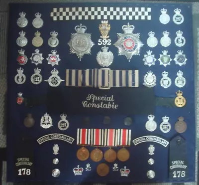 Obsolete Police Special Constabulary  Medals -  Cap Badges Mount On Board • £600