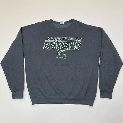 Michigan State Spartans Sweater Adult XL Gray NCAA Spellout Logo Sweatshirt Mens • $16.99