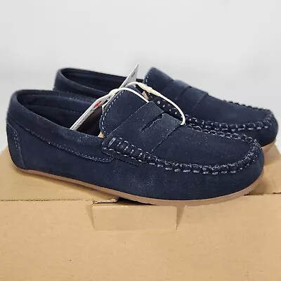 Size 13.5 Big Kids - ZARA Classic Moccasin Leather Loafer - Navy Suede • $39.60