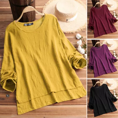 ZANZEA Womens Long Sleeve O Neck T Shirts Casual Plain Workwear Basic Tee Blouse • $20.26