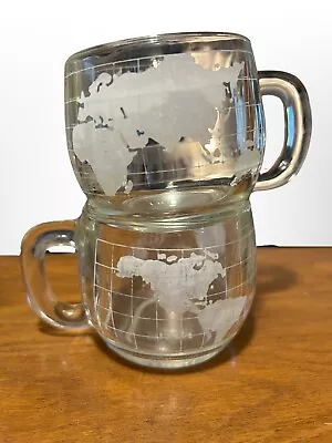 Two Vintage 1970s Nestle Nescafe World Globe Coffee Mugs/Cups Frosted Map Glass • $0.99