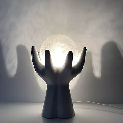 Vintage White Open Hands Globe Lamp Bedside Table Light Retro Peace Hand Blown • $155.42