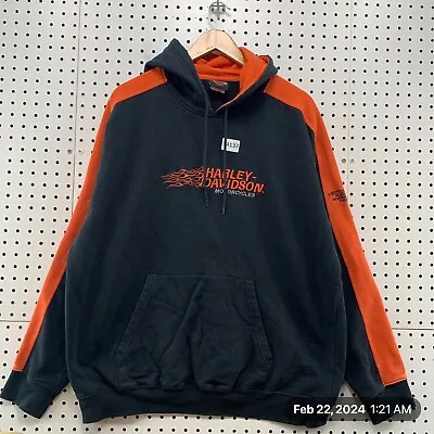 Harley Davidson Motorcycle Hoodie Mens XL Black Orange Flame Embroidered 26X28 • $39.99