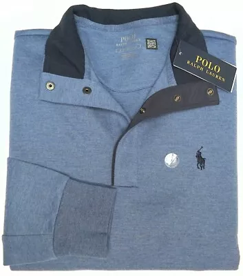 Polo Ralph Lauren Mens Blue Heather 1/4 Button Sweater Mens Snap Collar $98 • $53.54