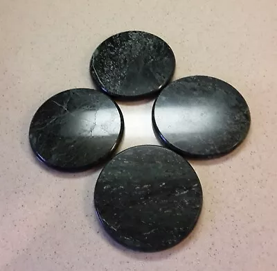 Set Of 4 - Green Marble Stone Coasters With  Cork Bottom – 4” Diameter  • $10