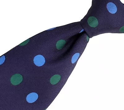 Seaward & Stearn 100% Silk Neck Tie Blue Polka Dot Handmade In England • $37.79