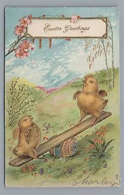 EASTER Greetings Baby Chicks Seesaw Vintage 1907 Postcard • $4.99