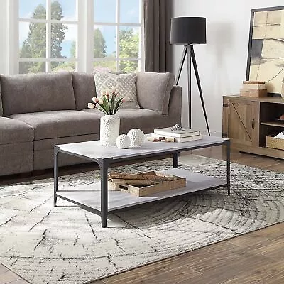 48  Coffee Table With Storage Shelf Metal Frame For Living Room Stone Gray • $119.93