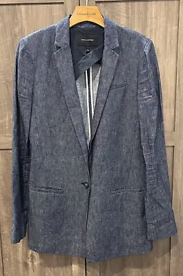 J Crew 8 Tall Womens Blazer Linen Jacket Denim Blue One Button • $30