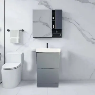 Bathroom Vanity Unit Sink WC 500 600 700 800mm Floor Cabinet LtGrey Basin Toilet • £22.99