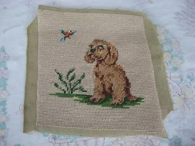 Vintage 1970's 9  X 9  Handmade Needlepoint Pillow Or Brick Blank Spaniel Dog • $35