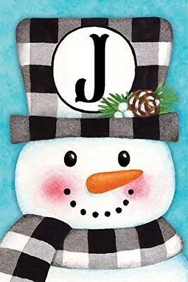 Gingham Snowman Letter J- Embroidered Monogram - Decorative Double Sided Flag - • $13.95