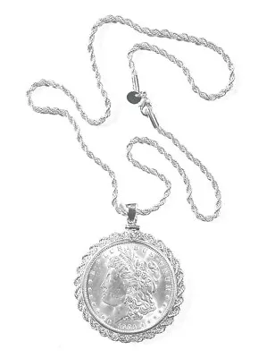 1904 Morgan Silver Dollar Necklace With 22  .925 Sterling Silver Chain! • $125