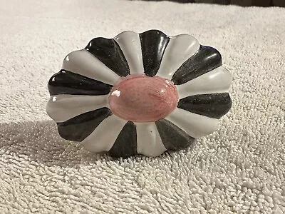 MacKenzie-Childs Pulls Knob Oval Black White Pink Ceramic Fluted Flower • $35