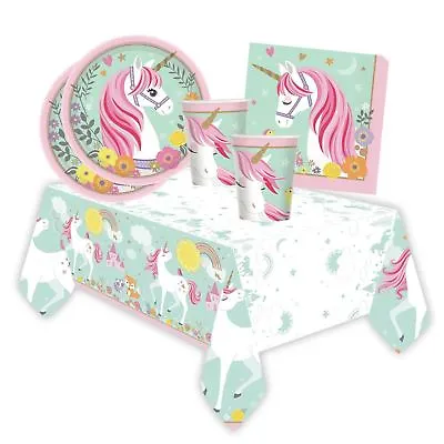 Girls Birthday Magical Unicorn Tableware Partyware Picnic Party Decoration Pink • £6.89