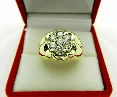 Round Cut Natural Moissanite Cluster Men's Wedding Ring 14K Yellow Gold Finish • $142.99
