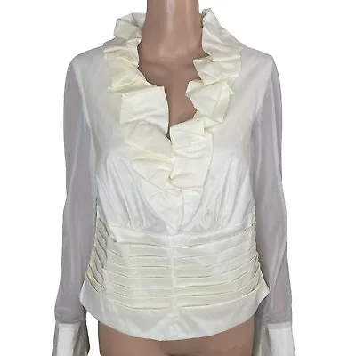 Vintage J.R. Nites By Carol Lin Blouse Womens 12 White Yellow Ruffled • $48