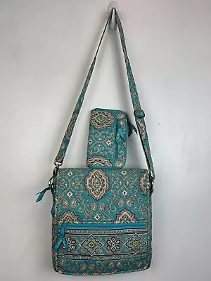 Vera Bradley Mailbag Totally Turquoise Crossbody Purse Bag Shoulder Wallet • $22.99