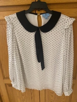 $29.99 • Buy NWT Cece Blouse 1X White Black Dots Peter Pan Collar$89