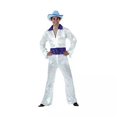 Adult 70s Disco Man Costume White Jumpsuit Purple Collar Abba 60s Party Dress Up • $49.99