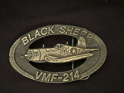 Vintage Baa Baa Black Sheep Brass Belt Buckle VMF-214 Airplane Fighter Squadron • $34.95