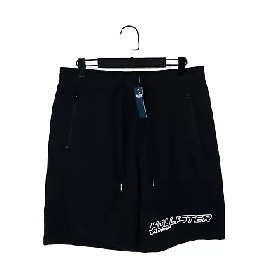 Hollister Black White Logo Jersey Drawstring Jogger Shorts - Size M NEW • £17