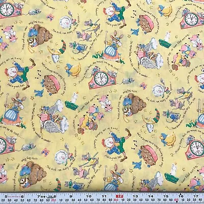 Vintage Cranston Nursery Rhymes On Yellow Cotton Fabric By The HALF YARD 18 X 44 • $12