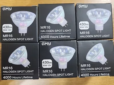 £5.99 • Buy Pack Of 6 MR16 35W Watt 12V Halogen Spotlight Bulbs Dimmable GMY Light Free P&P