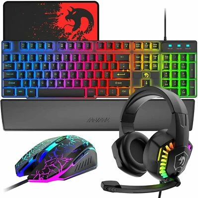 $55.48 • Buy AU Wired Gaming Bundle Set Backlit Keyboard Mouse & Headset & Wrist Rest For PS4