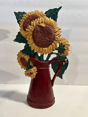 Cast Iron Sunflowers In Watering Can Rustic Farmhouse Doorstop 11.25  • $21.25