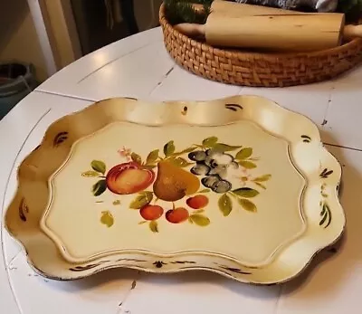 Vintage Large Shabby Chic Handpainted Metal Tray Fruit Rustic 17 X14  YellowSEE  • $19.50