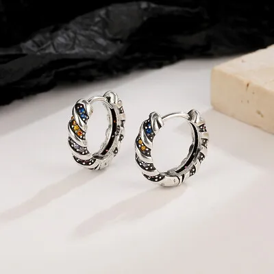 Vintage 925 Sterling Silver Hoop Huggie Earrings Multicolor Crystal Earrings • $7.99