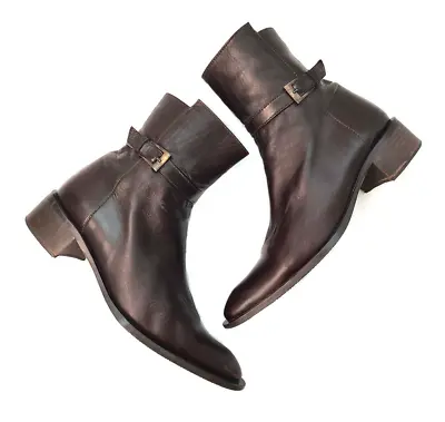 Vintage Women Boots Brown Leather Pointed Toe Ankle Flat Boot Made In Italy 38.5 • $75