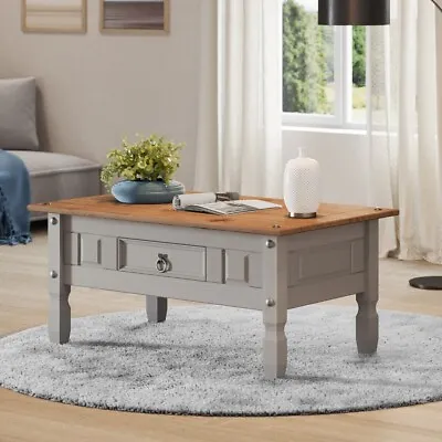 Corona Coffee Table Grey Wax 1 Drawer Solid Pine Living Room Mercers Furniture® • £58.99