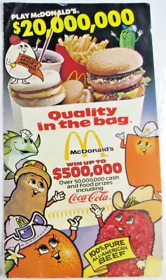 Vintage 1982 McDonald's Play $20000000 Quality In The Bag Game Board • $9.97