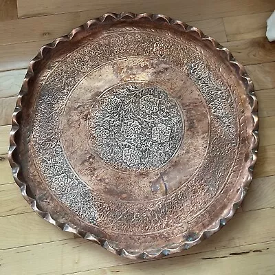 Vintage Large 18” Copper Repousse Hammered Floral Tray • $124.99