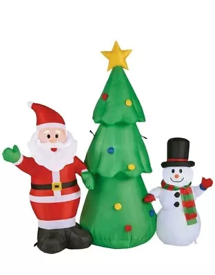 Gemmy 5 Ft 5' Led Christmas Tree Scene Santa Snowman 1003180963 • $39.99