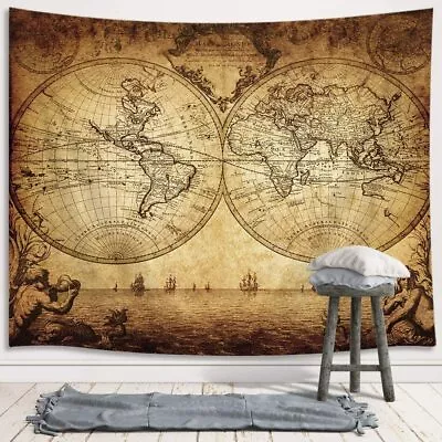 Medieval Ocean Nautical World Map  Extra Large Tapestry Wall Hanging Vintage • $18.89