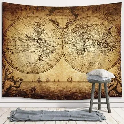 $32.89 • Buy Old World Map Tapestry, Vintage Wanderlust Pirate Map Tapestry Wall Hanging