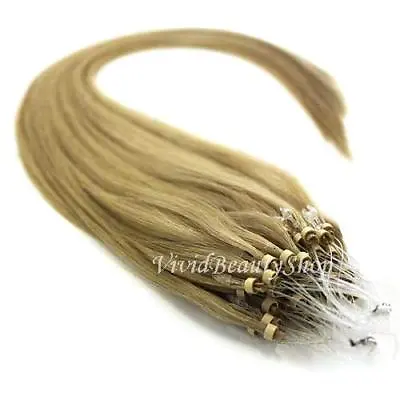 50 Micro Loop Ring Beads I Tip Indian Remy Human Hair Extensions Dark Blonde #12 • $69.99