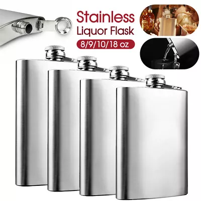 Stainless Steel Hip Liquor Whiskey Alcohol Flask Cap Pocket Wine Bottle 8-18oz • $9.83