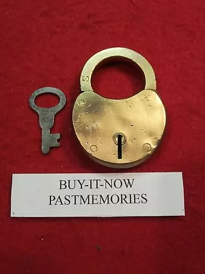 1890's BRASS PADLOCK W/ KEY OLD ANTIQUE LOCK VINTAGE LOCKS • $19.99