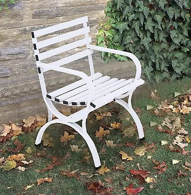 PHI VILLA Garden Small Bench Metal Chair Modern Slatted Design For Patio Lawn • $79.99