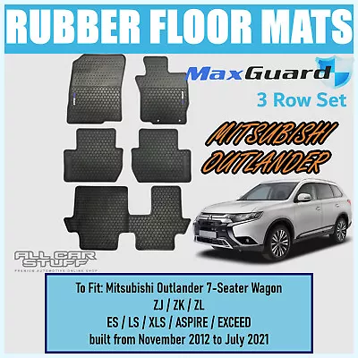 Rubber Floor Mats For Mitsubishi Outlander (3-Rows) ZJ/ZK/ZL: 11/2012 To 07/2021 • $128.99