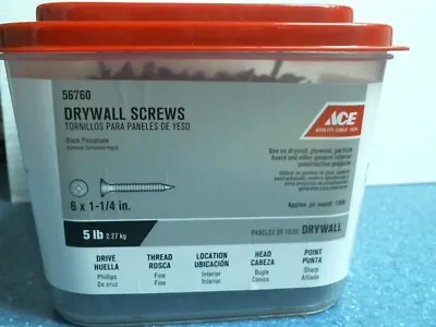 Ace 56760 Black Phosphate 6 X 1-1/4  Drywall Screws Phillips 5 Lbs. FS  • $23